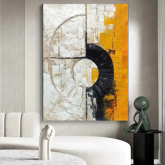 Large Texture Handmade Painting Orange Abstract Art Modern Circle Wall Art Black Textured Art Original Minimalist Oil Painting